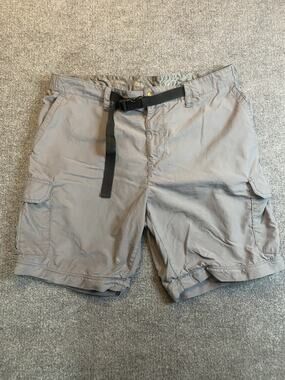 Gray Nylon Cargo Shorts Belted Lightweight Men's Flat Front Multiple Pockets